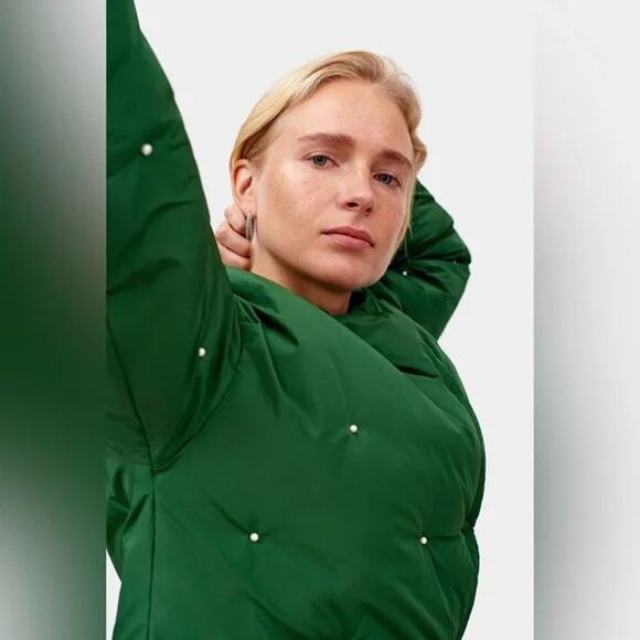 NWT SLEEPER Puffer Jacket in Green with Pearl Details / Size S/M - Picture 4 of 9